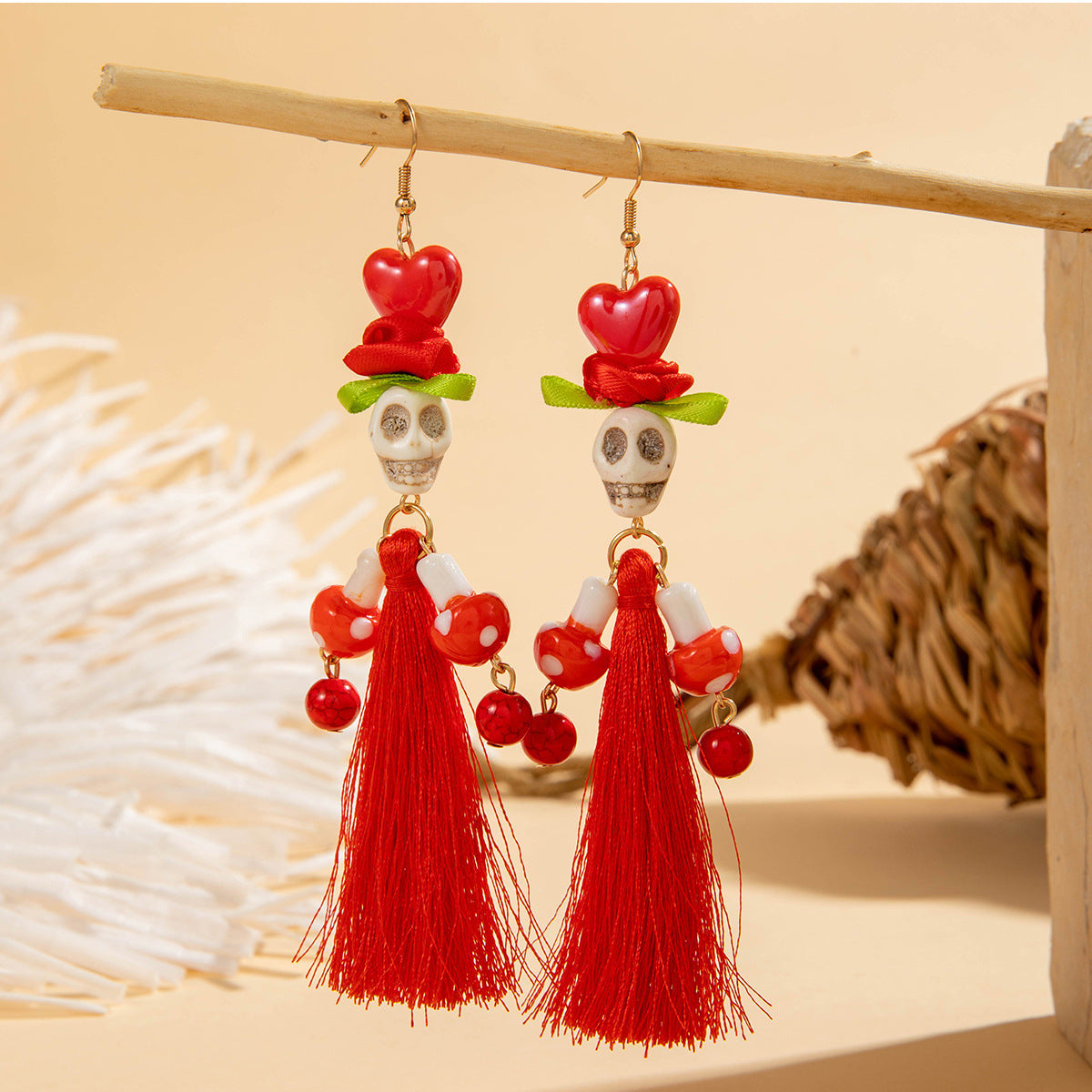 Wholesale Skull Earrings Skeleton Colorful Mesh  Beaded Earrings